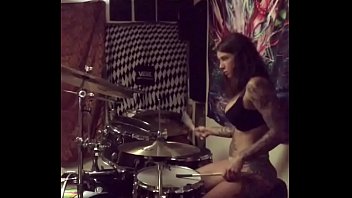 felicity feline drums in her undies at home