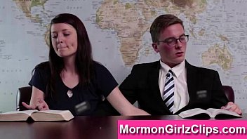 Young Mormon couple giving handjob in meeting