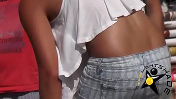 Candid Tanned Teen Ass in Short Shorts- Back Dimples!
