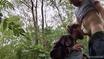Two hot horny guys piss and have sex in the forest