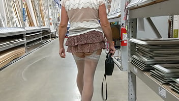 Wife walking around lows no panties short skirt see threw top