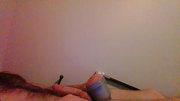 Edged Cock Rapidly Spurts Cum Over Head and On Body